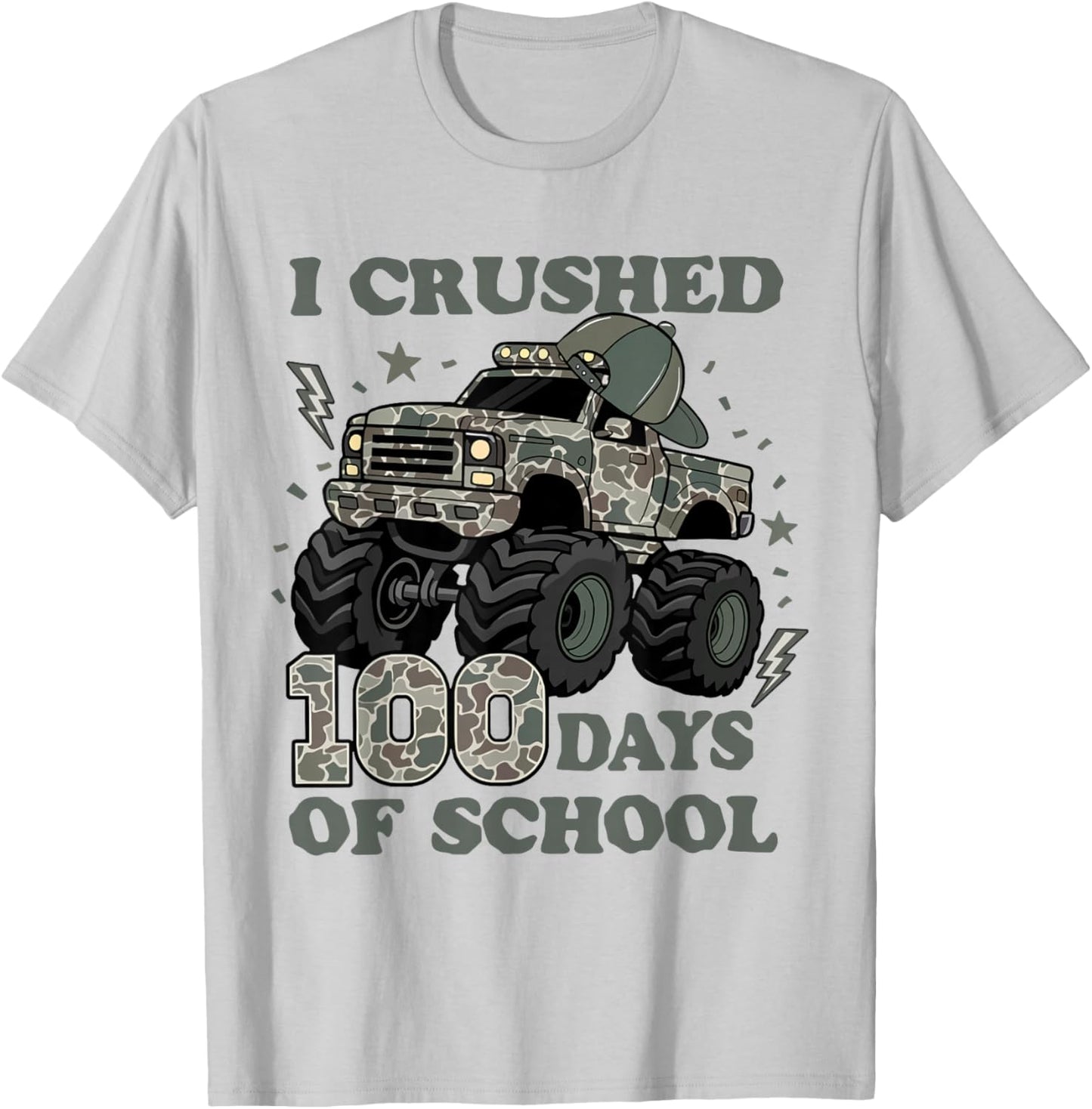 I Crushed 100 Days of School Camo Truck Boy 100 Days Smarter T-Shirt - T-Shirt | Ash