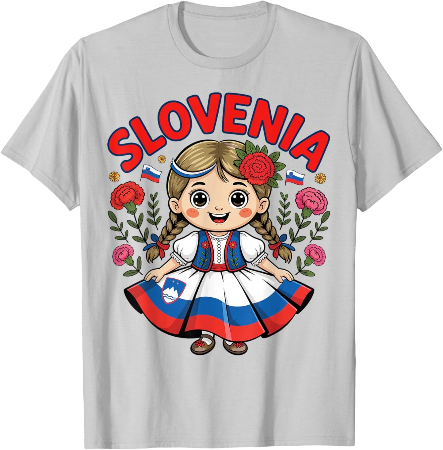 Cute Slovenian Girl in Folk Dress for Kids T-Shirt - T-Shirt | Ash
