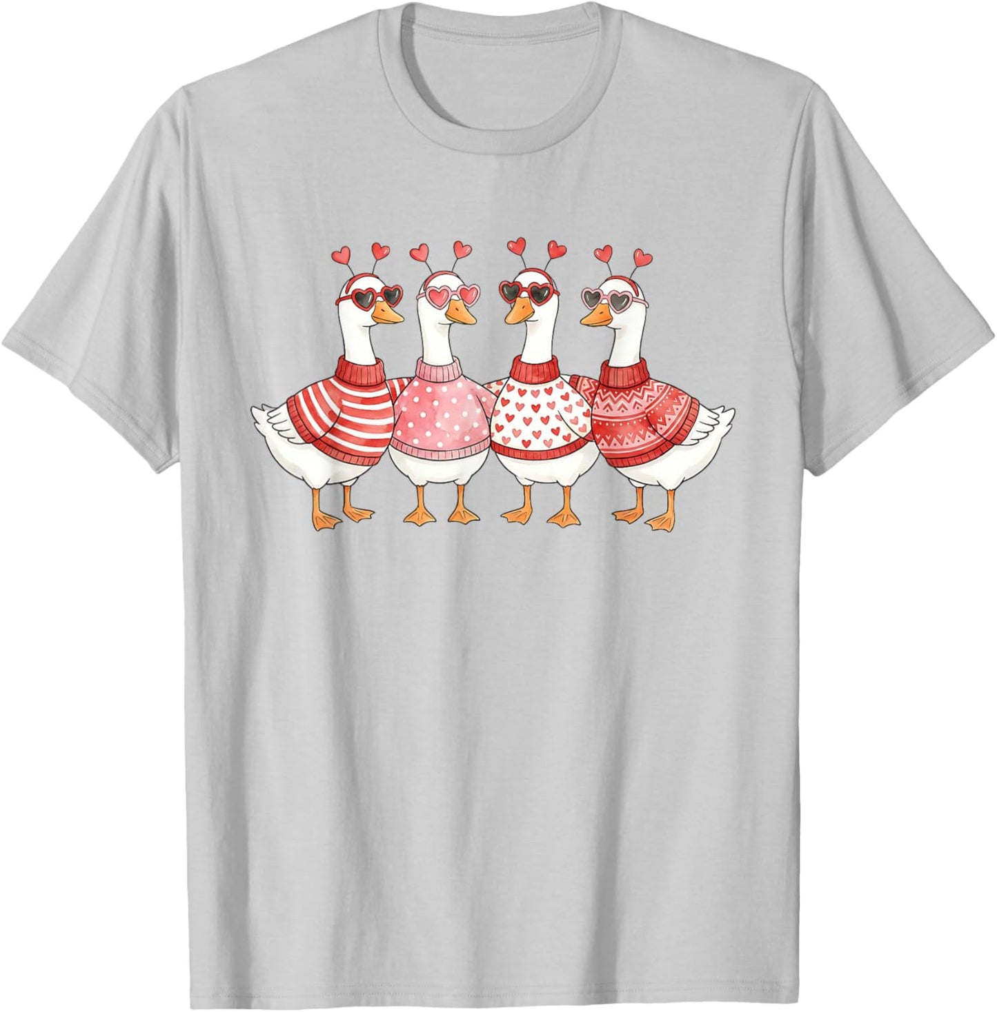 Funny Valentine Goose Squad Matching Heart Love T-Shirt - T-Shirt | Ash