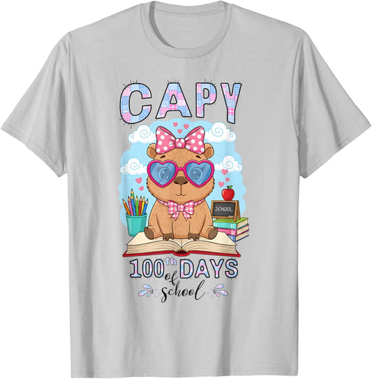 Capy 100th Days of School Capybara 100 Days Smarter Cute T-Shirt - T-Shirt | Ash