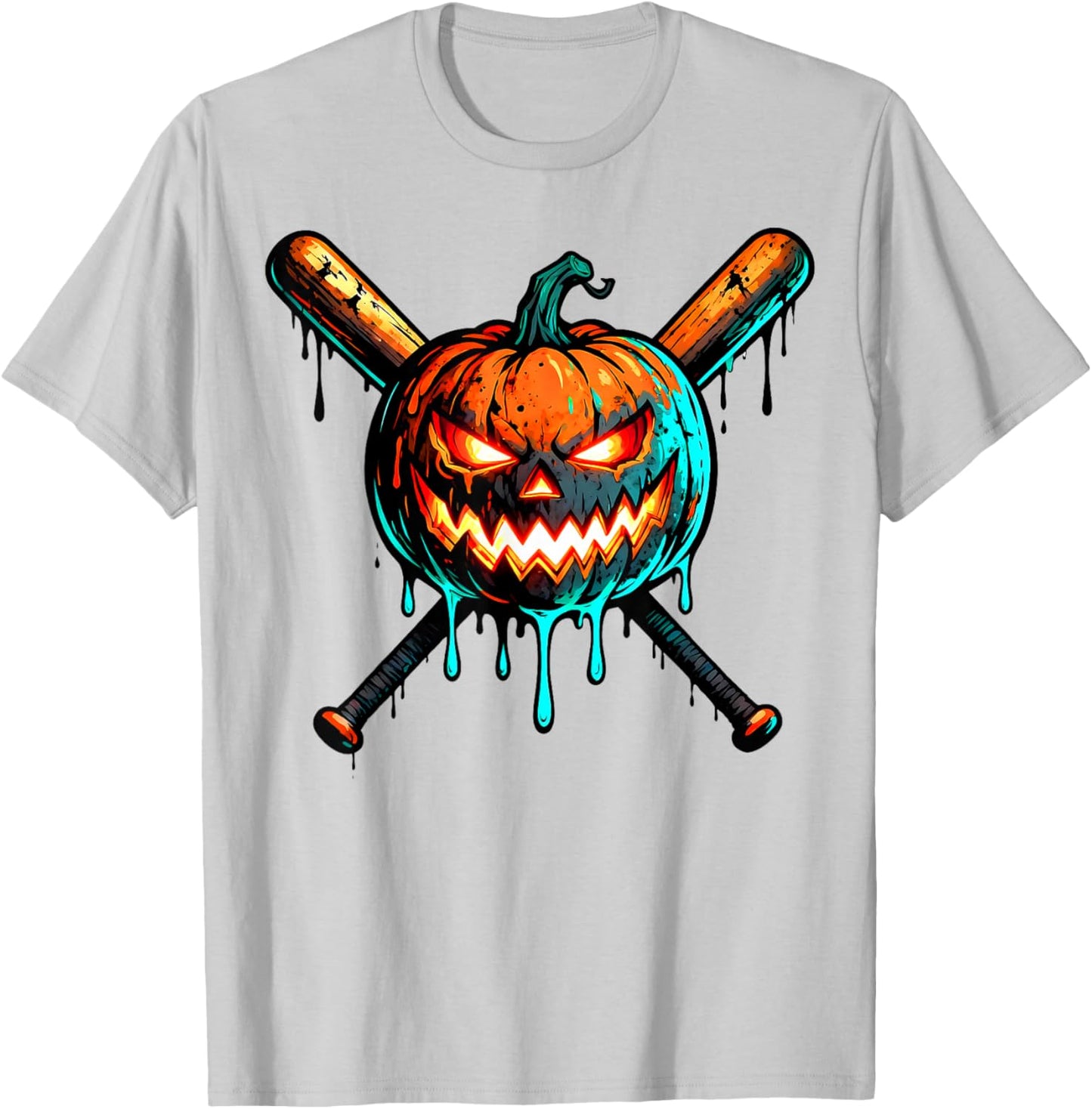 Pumpkin Halloween Baseball Ice Cream Drip Spooky Boys Youth T-Shirt - T-Shirt | Ash