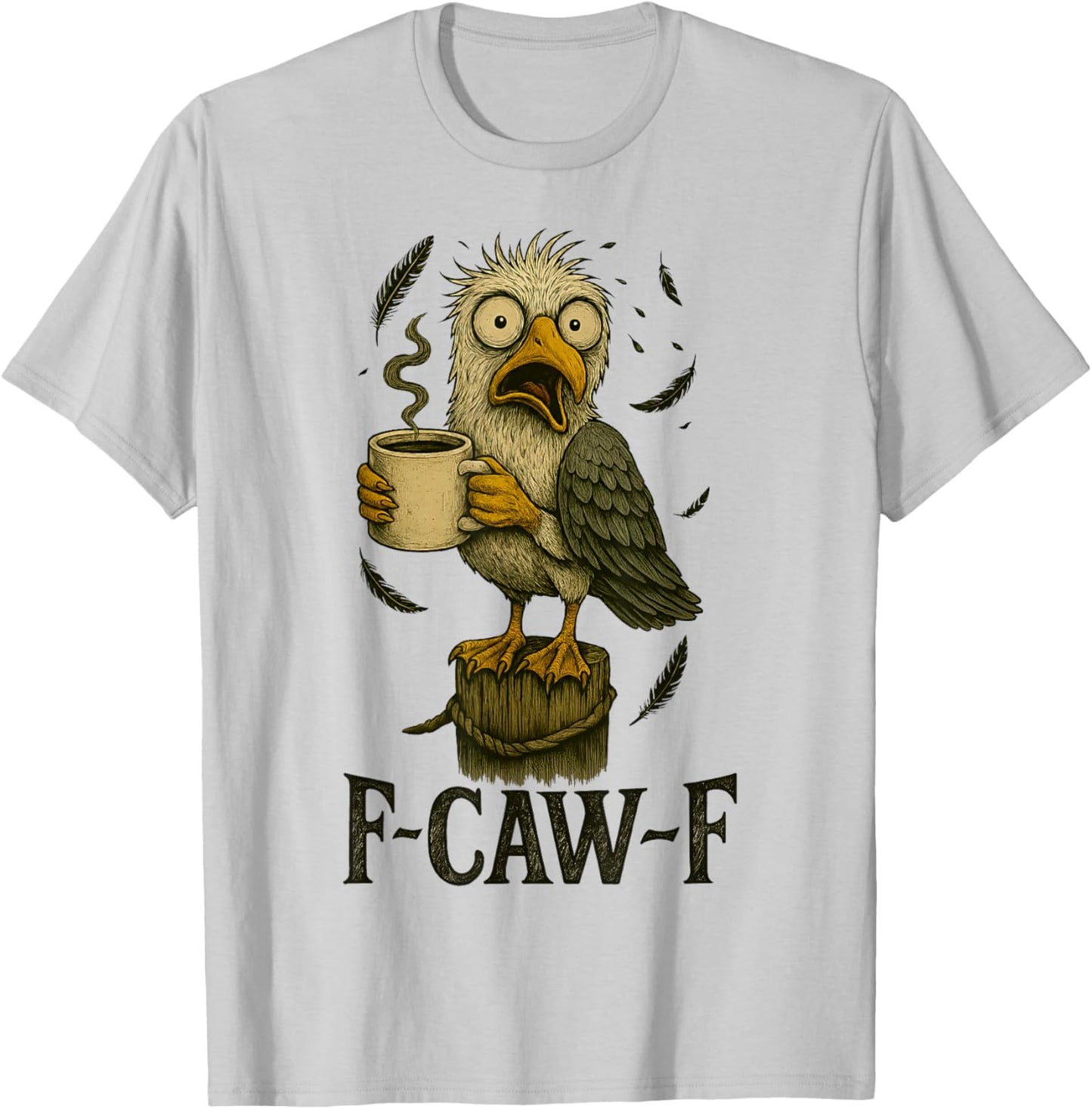 FCawF Vintage Seagull - Funny Tired Bird Drinking Coffee T-Shirt - T-Shirt | Ash