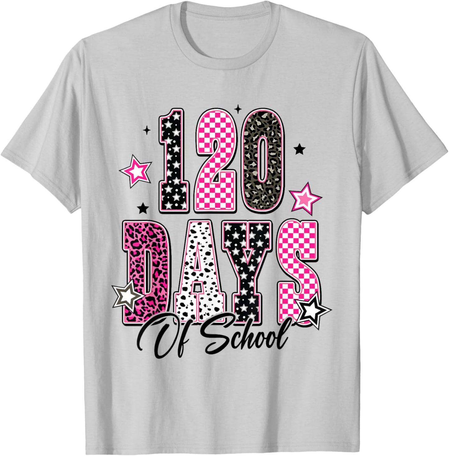 Leopard Checkered 120 Days of School Vintage Retro 120th Day T-Shirt - T-Shirt | Ash