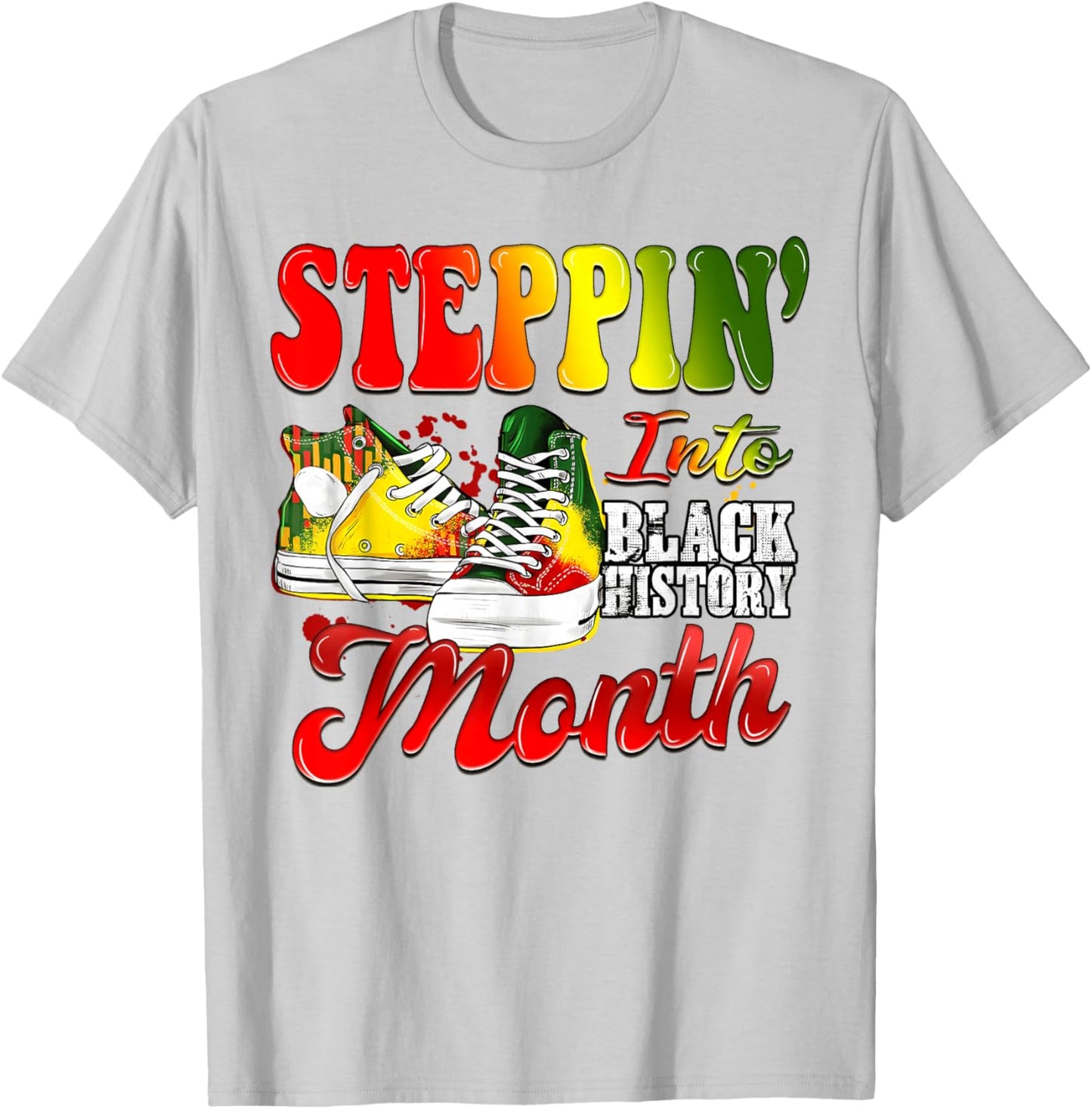Stepping Into Black History Month Sneakers Black Men Women T-Shirt - T-Shirt | Ash