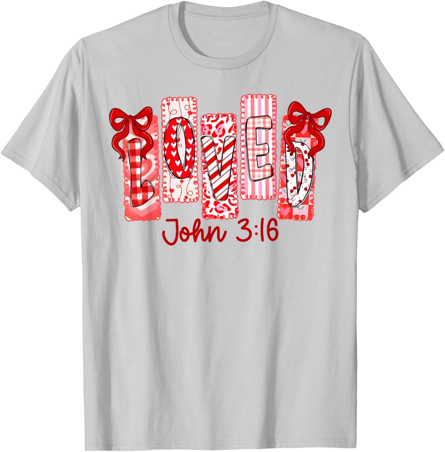 Christian Valentine Loved John 316 Coquette Bow Valentine T-Shirt - T-Shirt | Ash