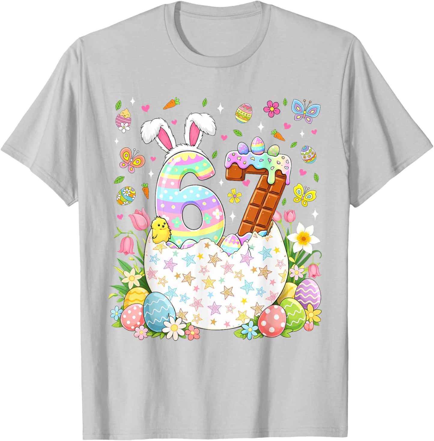 Funny Easter 67 Broken Easter Eggs Six Seven Meme Women Kids T-Shirt - T-Shirt | Ash