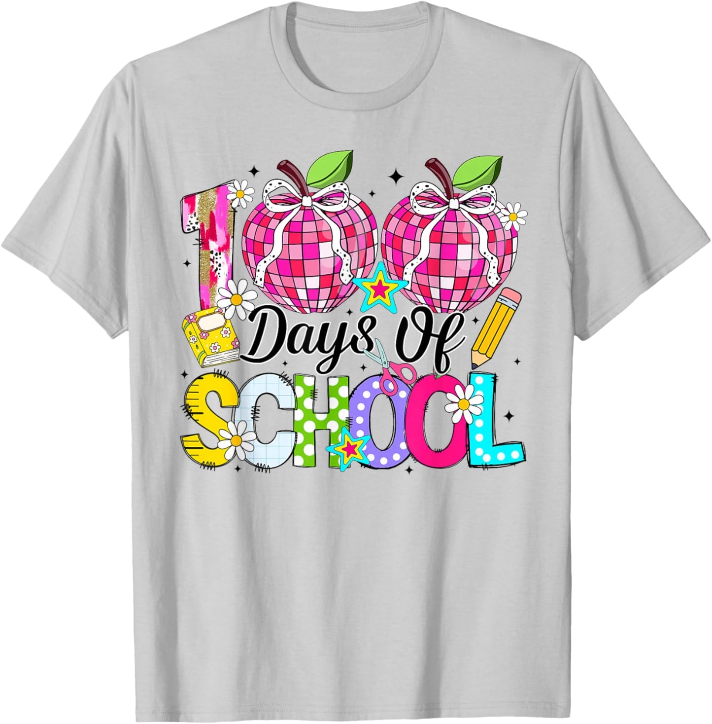 100th Day of School Coquette Bow Girls Teachers Classroom T-Shirt - T-Shirt | Ash