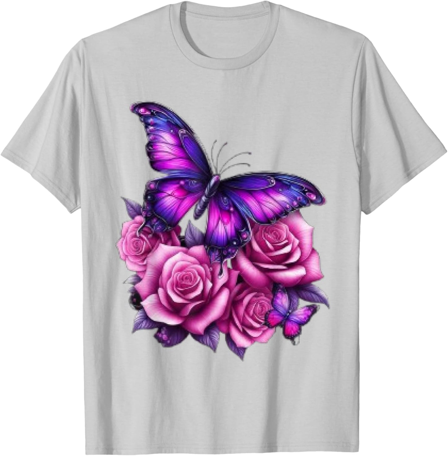 Beautiful Butterfly Purple Rose Butterfly Lovers Gifts Women T-Shirt - T-Shirt | Ash
