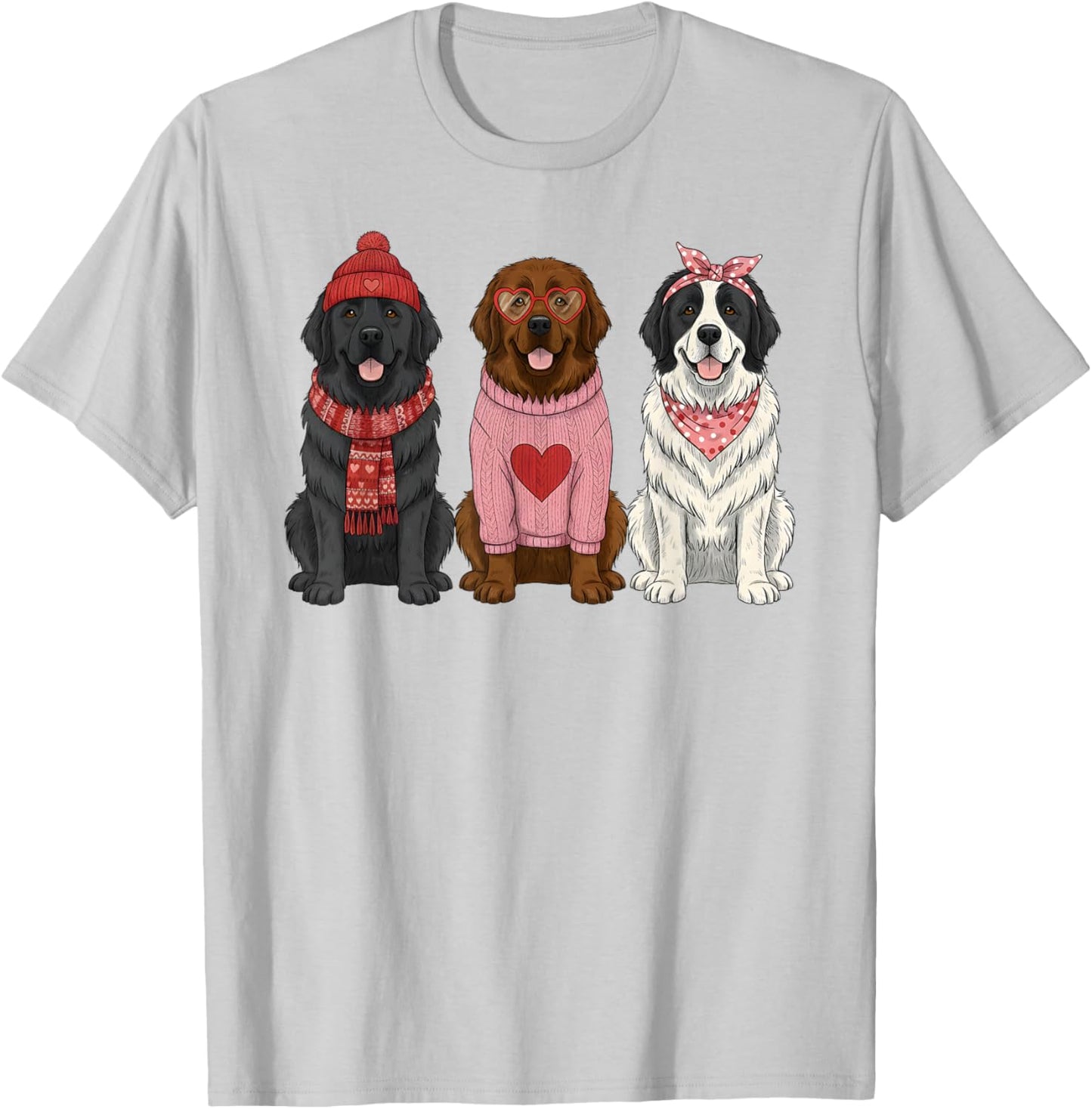 Cute Newfie Valentine Newfoundland Dog T-Shirt - T-Shirt | Ash