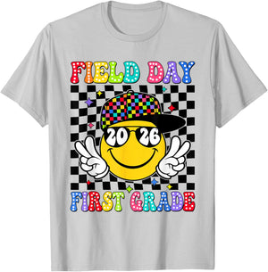 Field Day 2026 1st First Grade Smile Face Kids Field Trip T-Shirt - T-Shirt | Ash