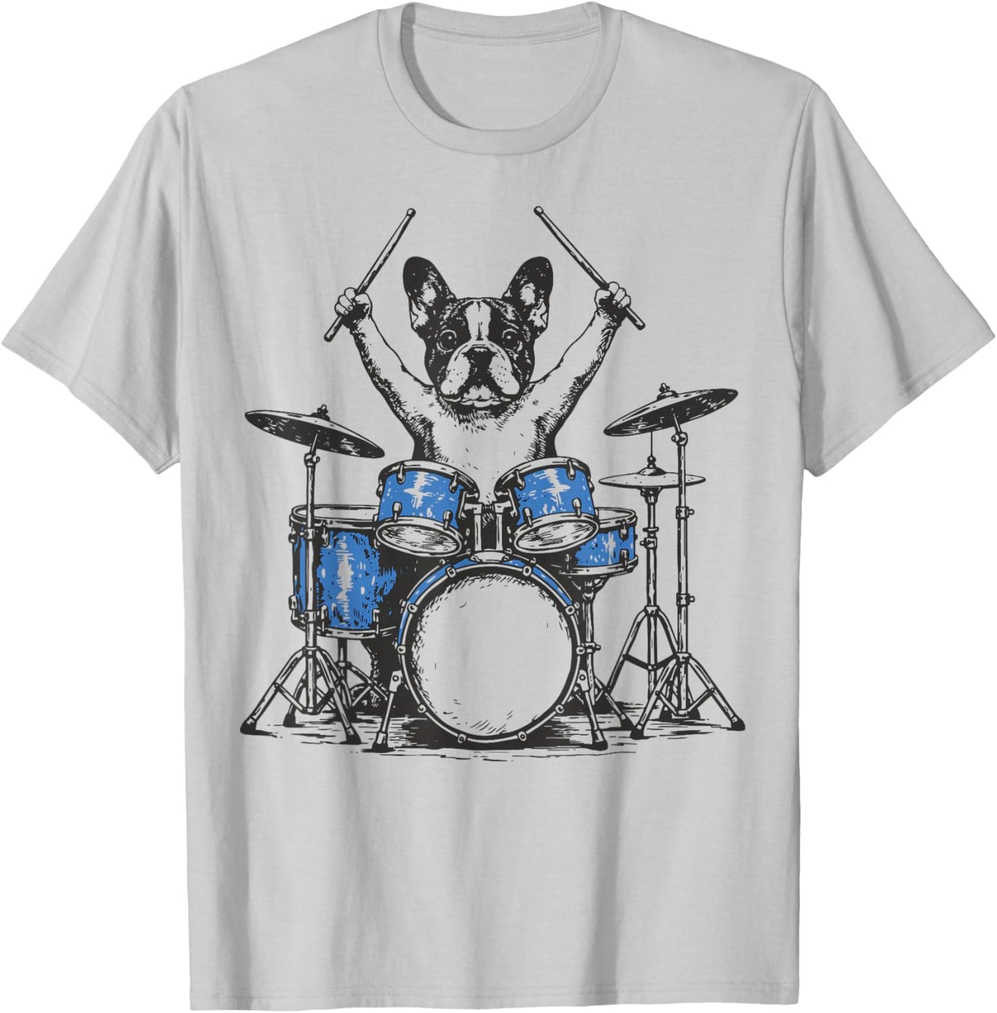 French Bulldog Drummer Frenchie Drumming Dog Drummer T-Shirt - T-Shirt | Ash