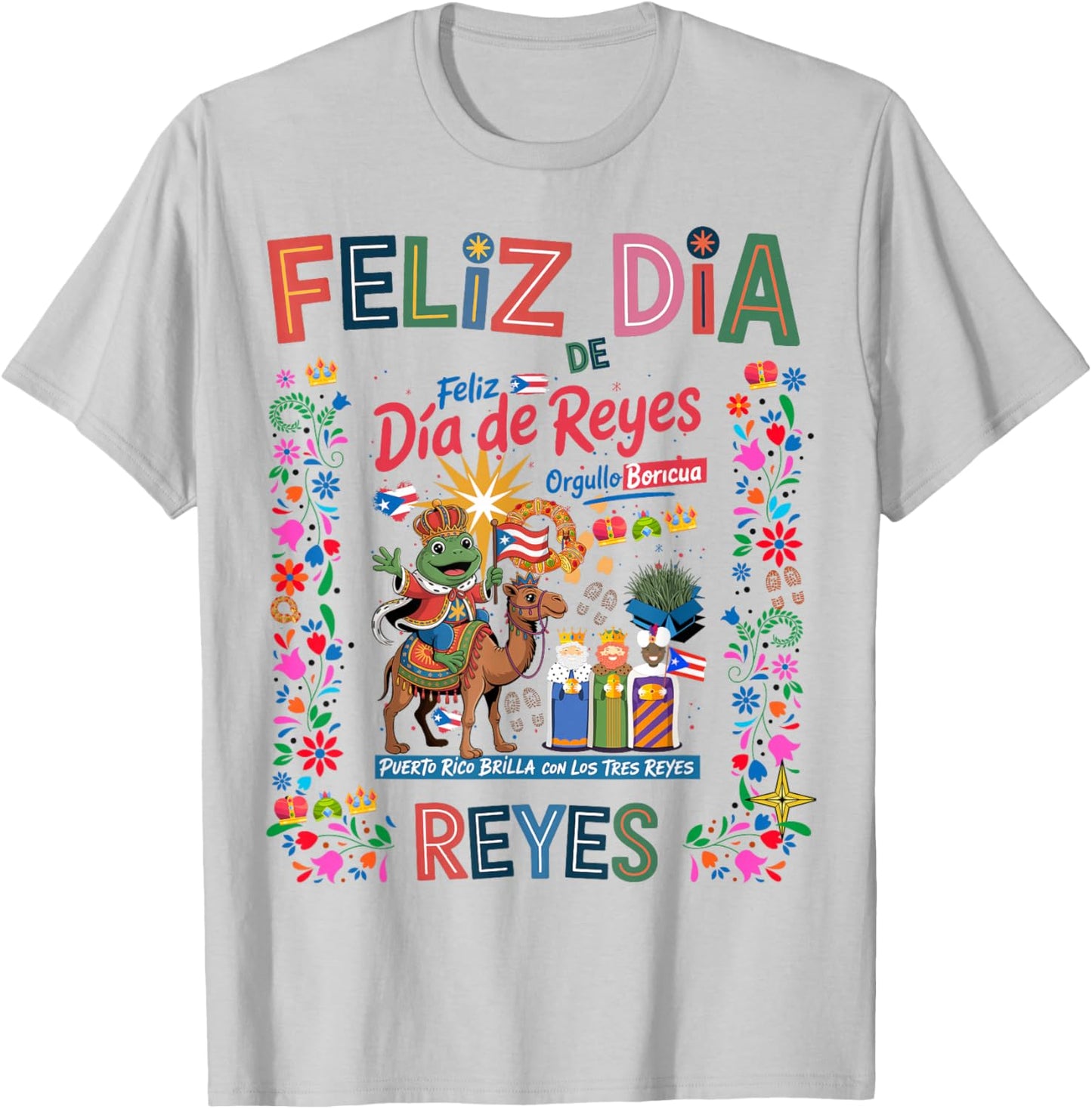 Three Kings Day Puerto Rican Women Idea & Coqui Frog Boricua T-Shirt - T-Shirt | Ash
