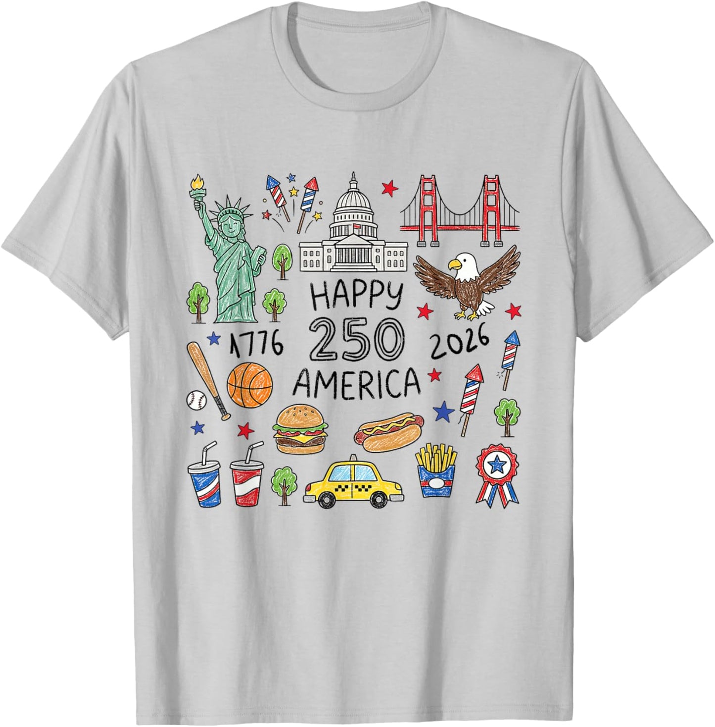 Happy 250 Anniversary USA 4th of July America Men Women Kids T-Shirt - T-Shirt | Ash