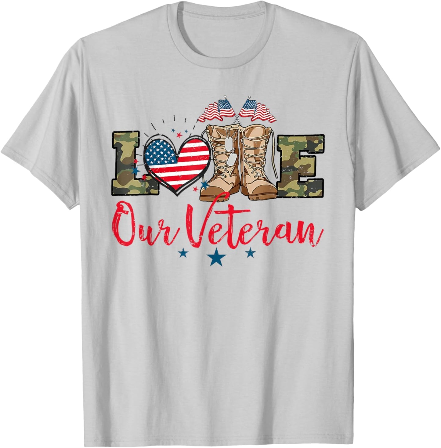 Love Our Veterans Day Proud Military American Flag T-Shirt - T-Shirt | Ash