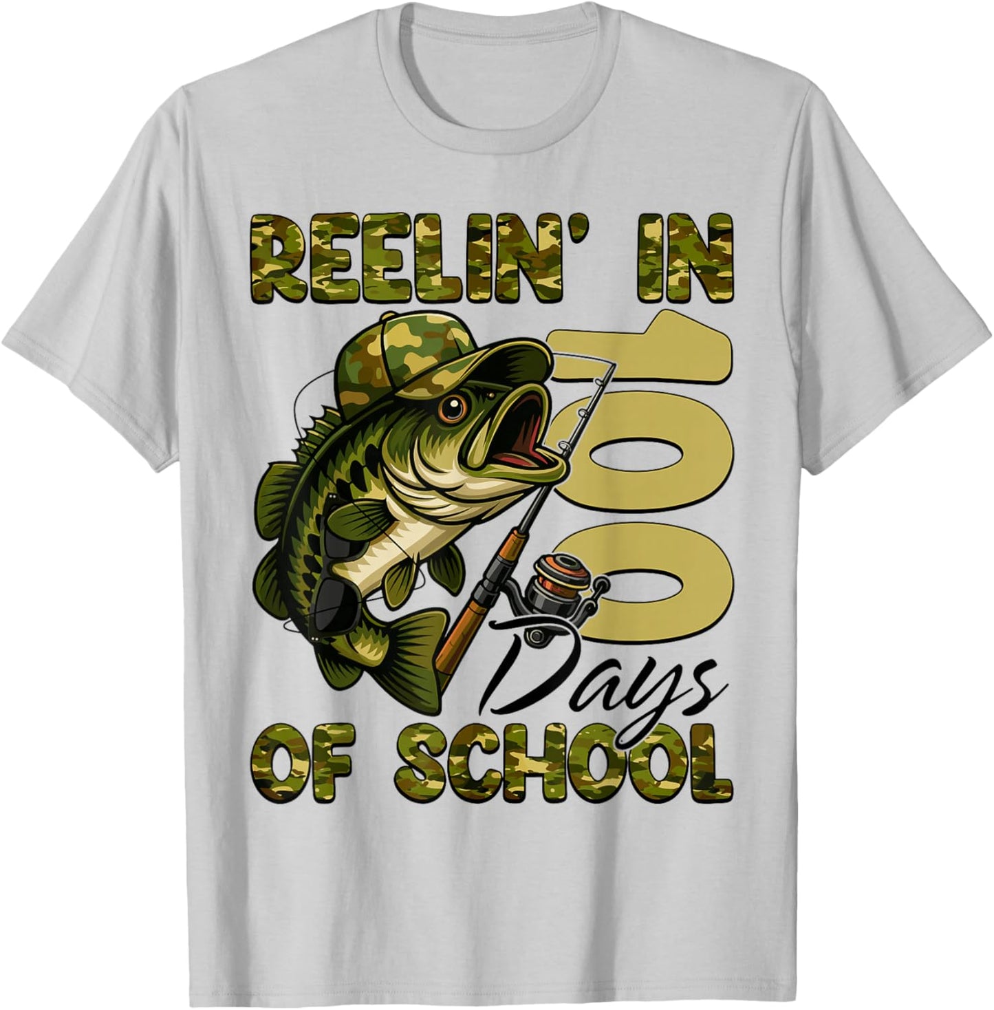 Reelin' in 100 Days of School Fishing 100th Day of School T-Shirt - T-Shirt | Ash