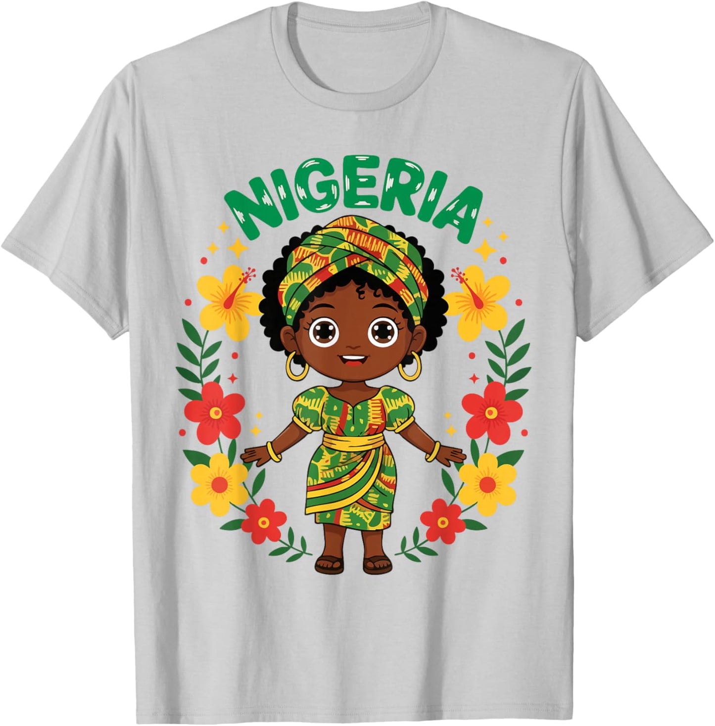 Nigeria Nigerian Girl Traditional Dress Flowers T-Shirt - T-Shirt | Ash