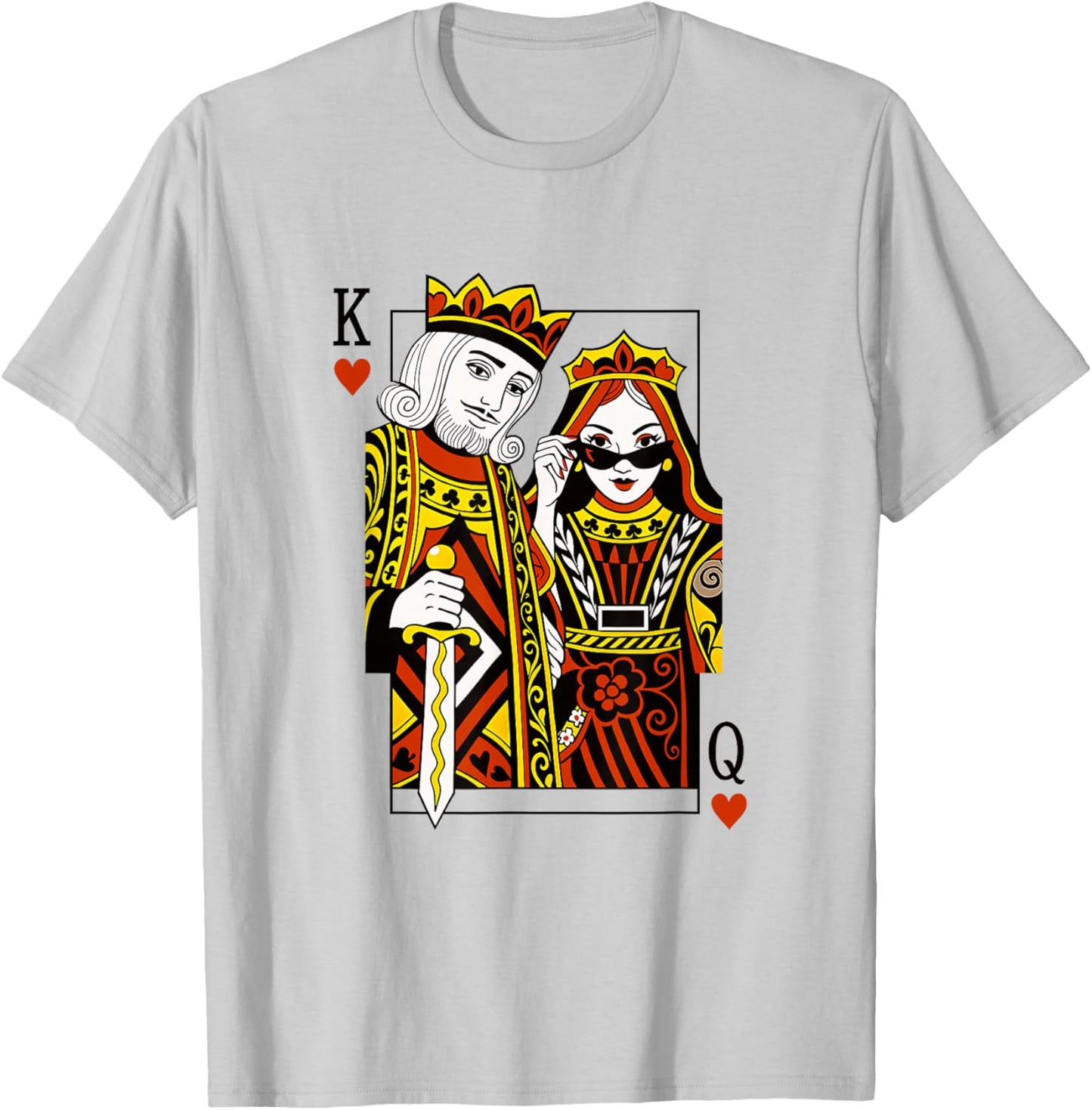 King and Queen of Hearts Playing Card Valentines Day Couples T-Shirt - T-Shirt | Ash