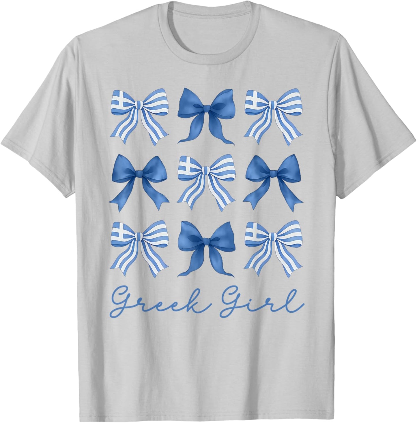 Greek Girl Coquette Bows Ribbon Cute Greek Flag Koukla T-Shirt - T-Shirt | Ash