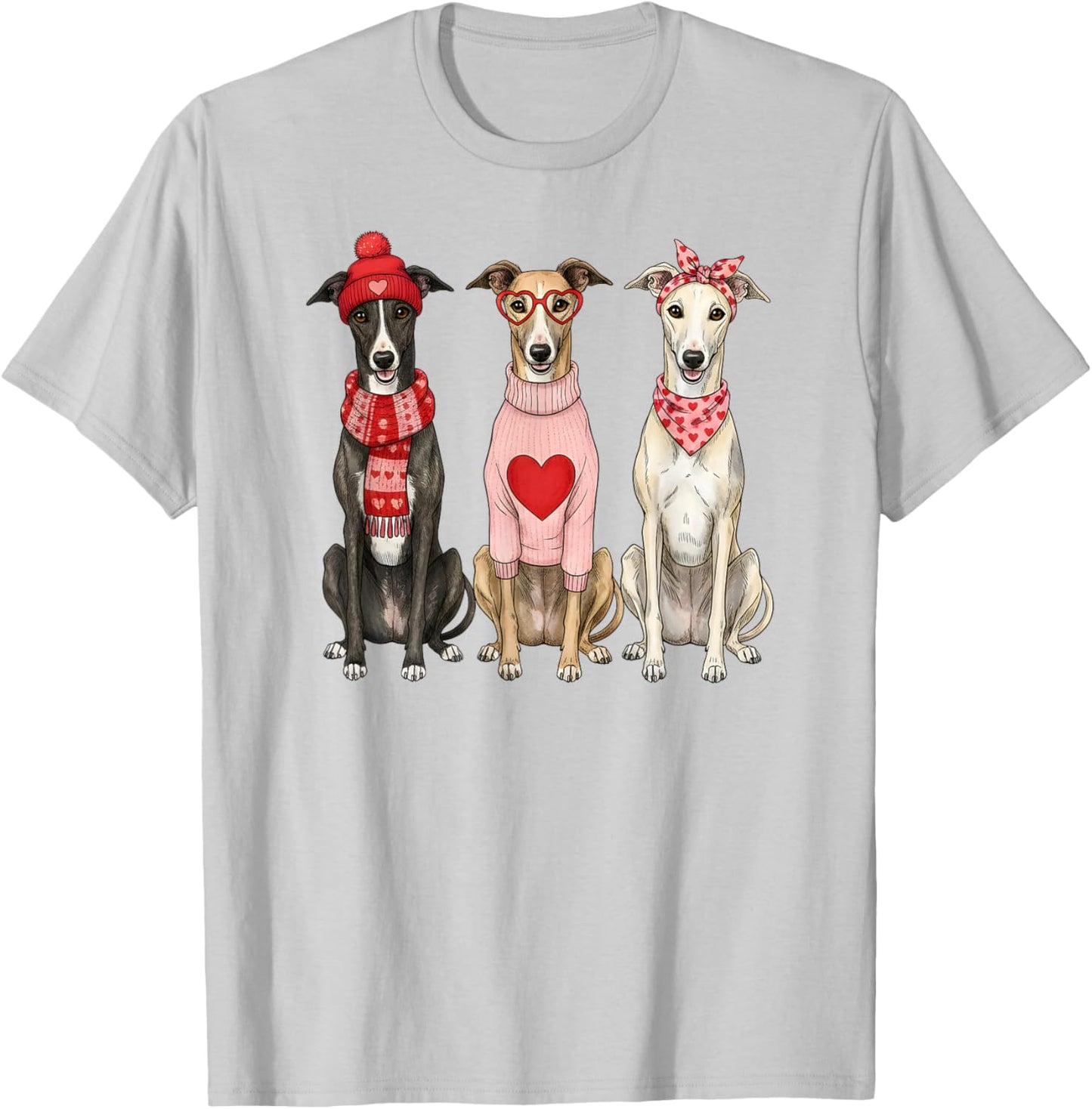 Cute Greyhound Valentine Dog T-Shirt - T-Shirt | Ash