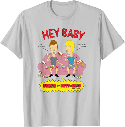 Beavis and Butt-Head Hey Baby Sofa Scene Funny Cartoon T-Shirt - T-Shirt | Ash