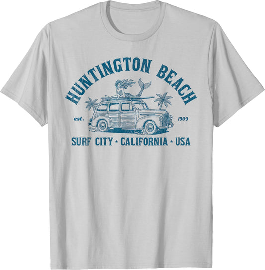 Vintage Huntington Beach California Shirt - Woody Surf City T-Shirt - T-Shirt | Ash