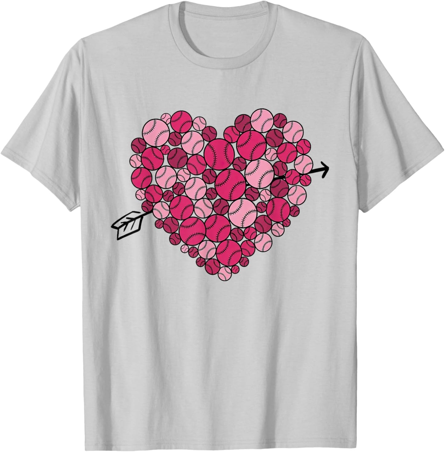 Valentine's Day Baseball Heart Softball Player Sports Lover T-Shirt - T-Shirt | Ash