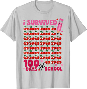 I Survived 100 Days of School Cherry Pink Cute 100th Day T-Shirt - T-Shirt | Ash