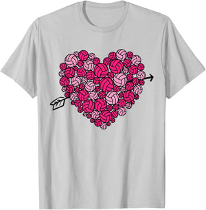 Valentine's Day Volleyball Heart Sports Lover Women Girls T-Shirt - T-Shirt | Ash