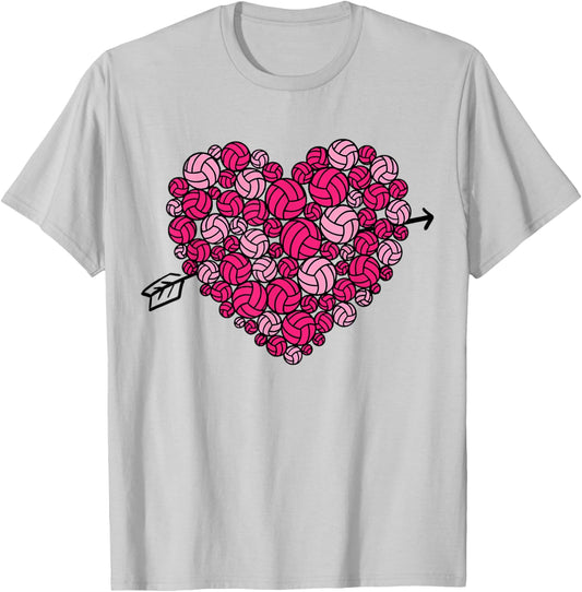 Valentine's Day Volleyball Heart Sports Lover Women Girls T-Shirt - T-Shirt | Ash