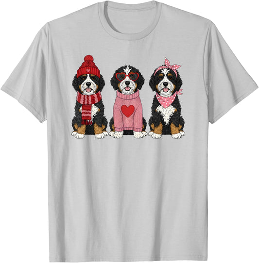 Cute Bernedoodle Valentine Doodle Dog T-Shirt - T-Shirt | Ash