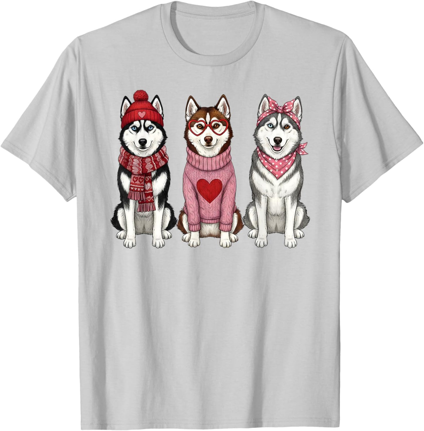 Cute Siberian Husky Valentine Huskies Dog T-Shirt - T-Shirt | Ash