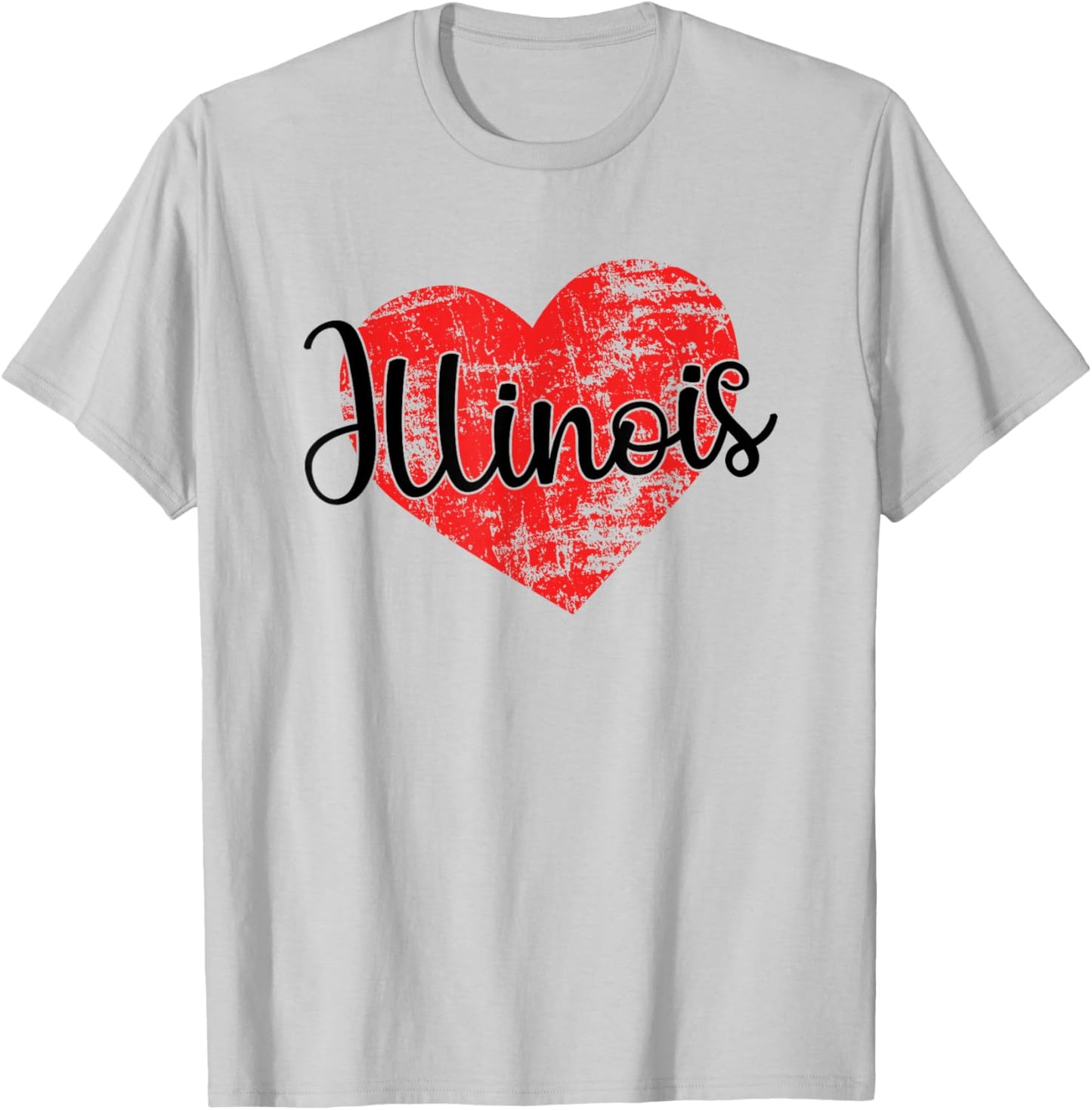 Illinois Love Cool Grunge Heart Fun Illinois Pride T-Shirt - T-Shirt | Ash