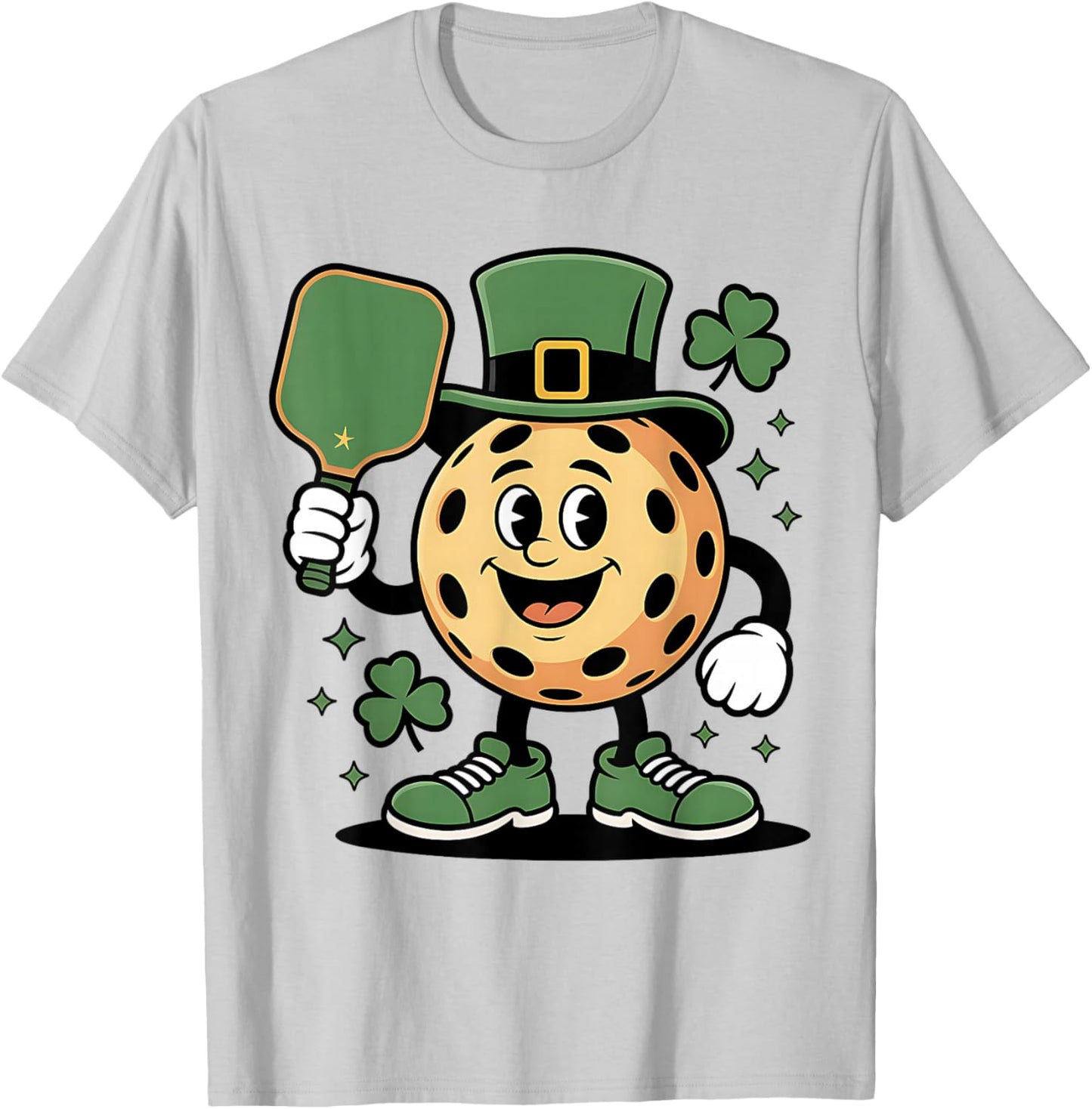 Funny St Patricks Day Pickleball Mascot T-Shirt - T-Shirt | Ash