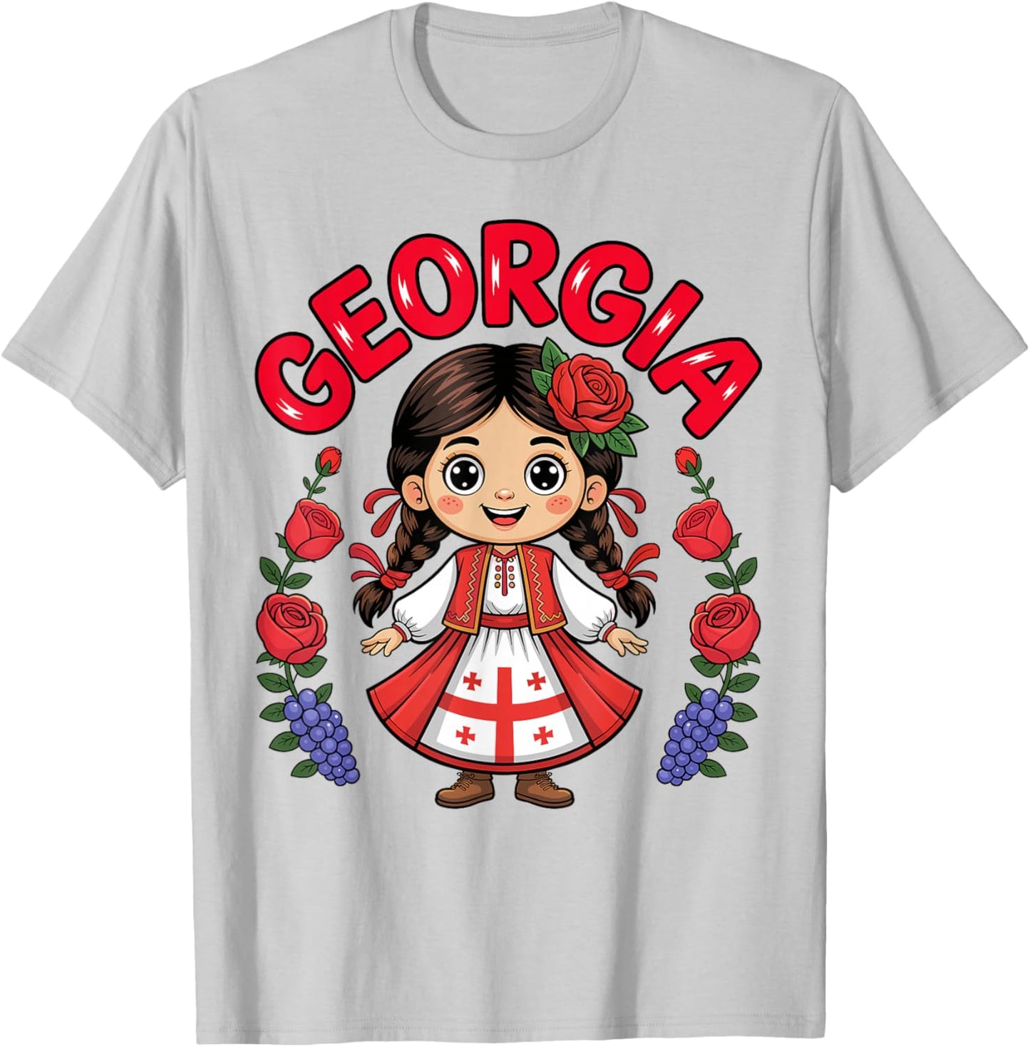 Cute Georgian Girl with Flag Dress and Roses for Kids T-Shirt - T-Shirt | Ash