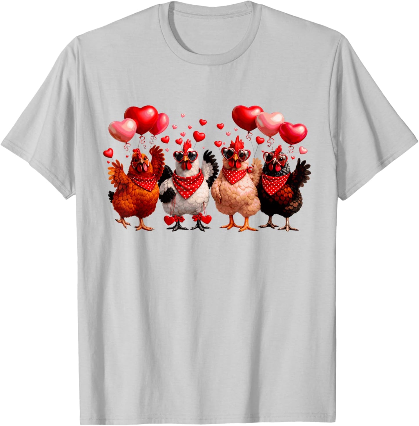 Funny Chickens & Hearts Farming Animal Happy Valentines T-Shirt - T-Shirt | Ash