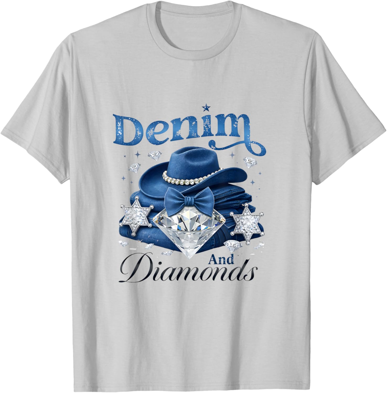 Denim and Diamonds Western Cowgirl Glam Style Men T-Shirt - T-Shirt | Ash