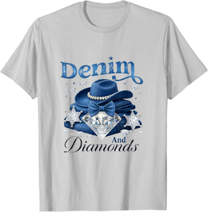 Denim and Diamonds Western Cowgirl Glam Style Men T-Shirt - T-Shirt | Ash
