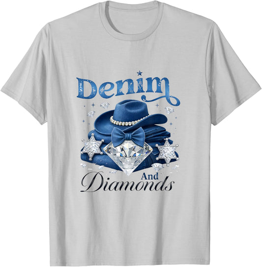 Denim and Diamonds Western Cowgirl Glam Style Men T-Shirt - T-Shirt | Ash