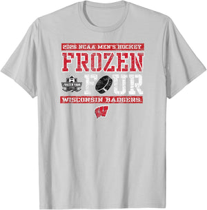 Wisconsin Badgers Frozen Four 2026 Men's Hockey Vintage Gray T-Shirt - T-Shirt | Ash