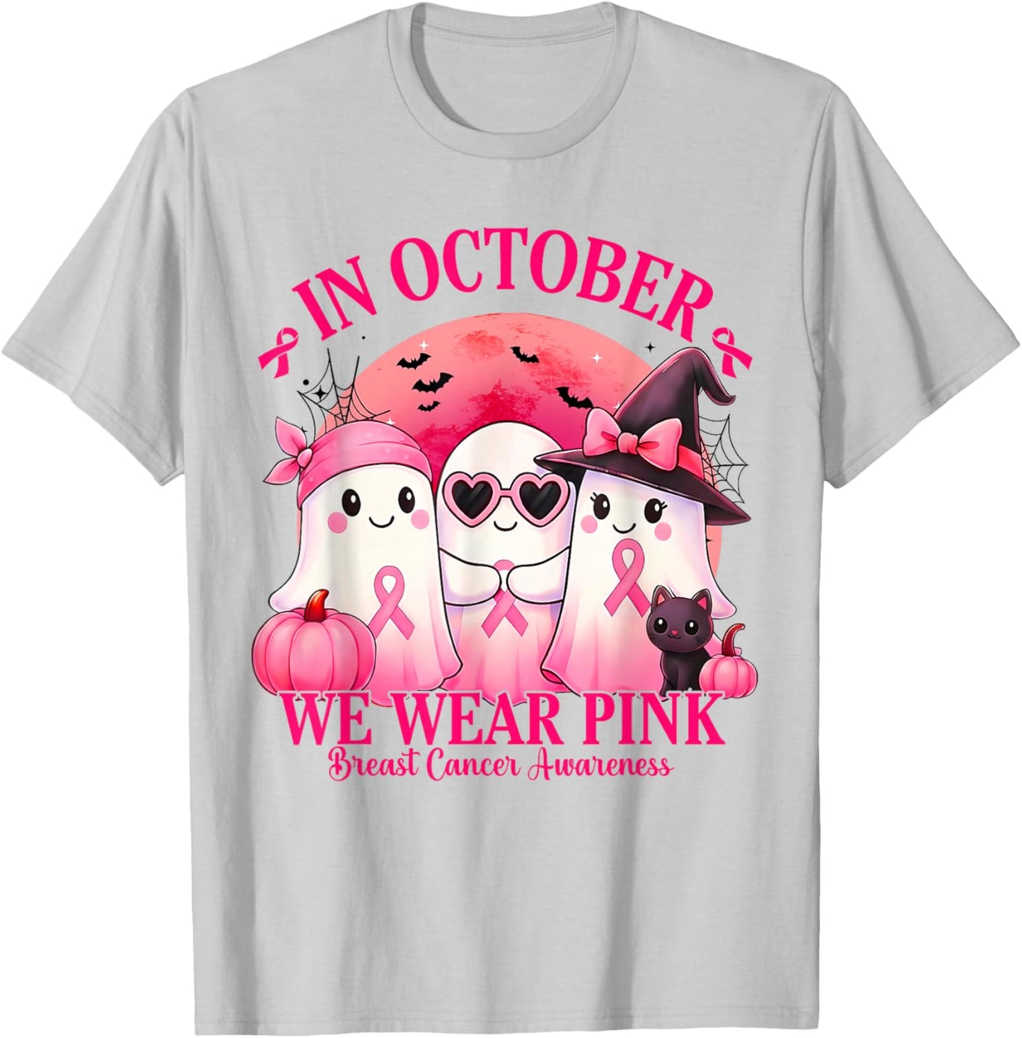 Breast Cancer Halloween Women in October We Wear Pink T-Shirt - T-Shirt | Ash