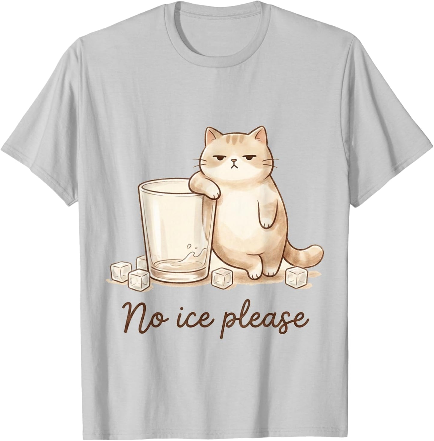 No Ice Please Cat Coffee Humor Artwork T-Shirt - T-Shirt | Ash