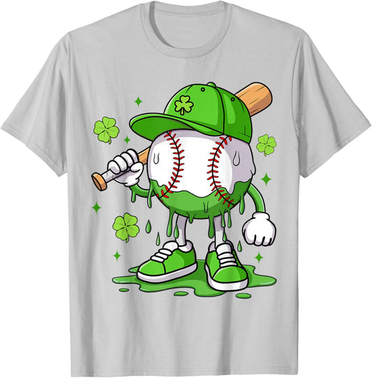 Boys Happy St Patricks Day Kids Baseball Ice Cream Drip T-Shirt - T-Shirt | Ash