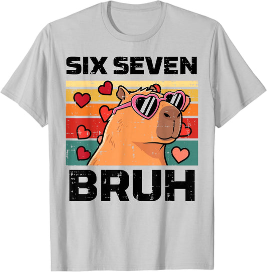 Six Seven Bruh Capybara 6 7 Valentines Day Kids Boys Youth T-Shirt - T-Shirt | Ash