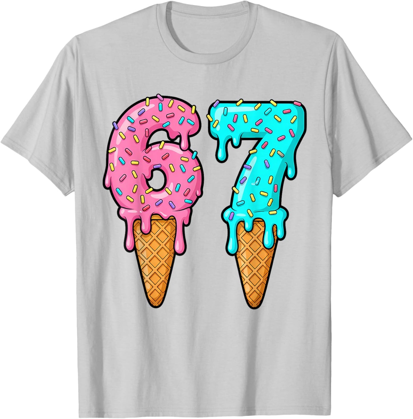 67 Ice Cream Drip Meme Funny Six Seven Gen Alpha Slang T-Shirt - T-Shirt | Ash