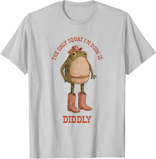 Vintage The Only Squat I'm Doing is Diddly Frog Meme T-Shirt - T-Shirt | Ash