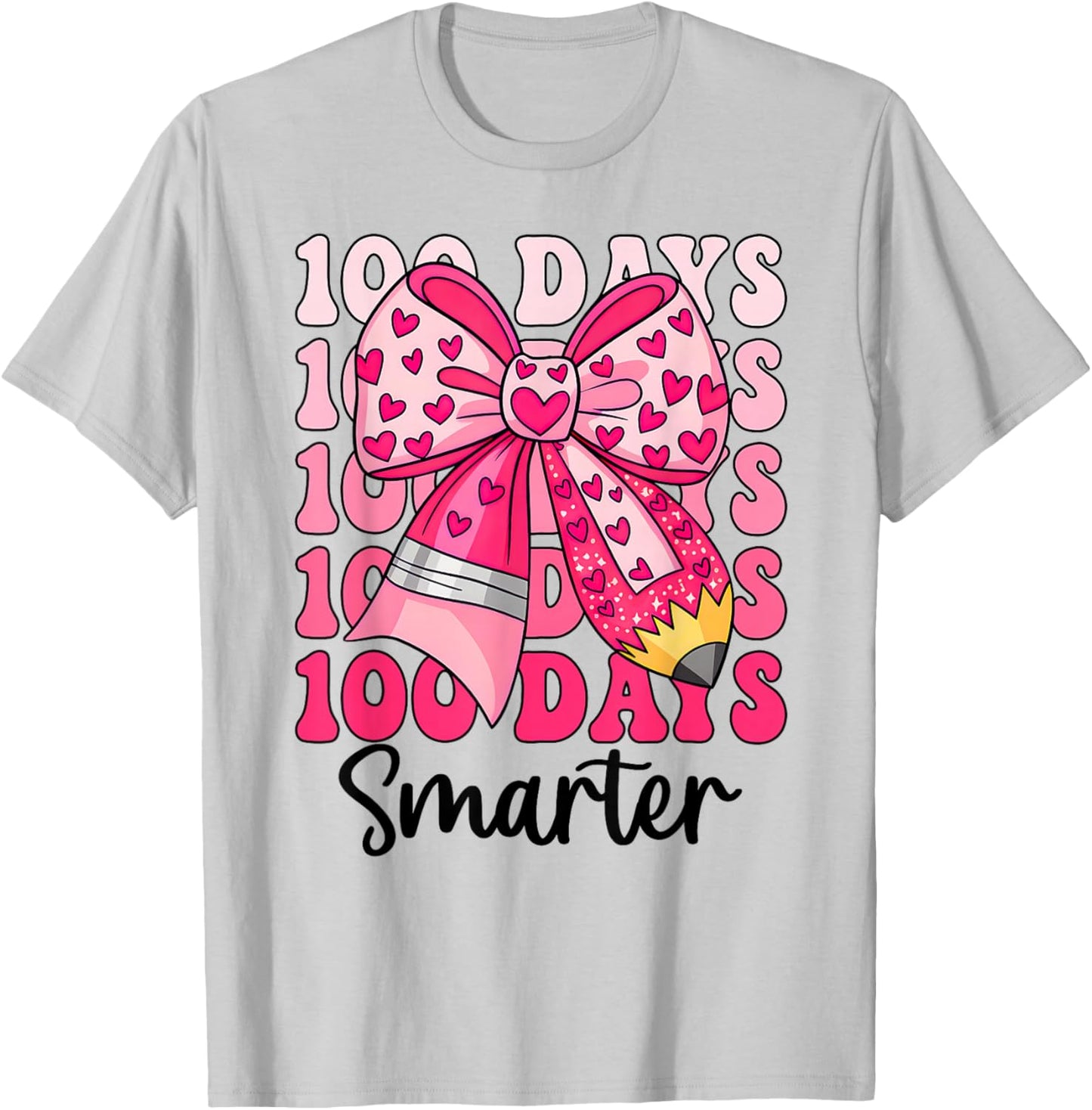 100 Days Smarter Coquette Bow Girls Kids 100th Day of School T-Shirt - T-Shirt | Ash