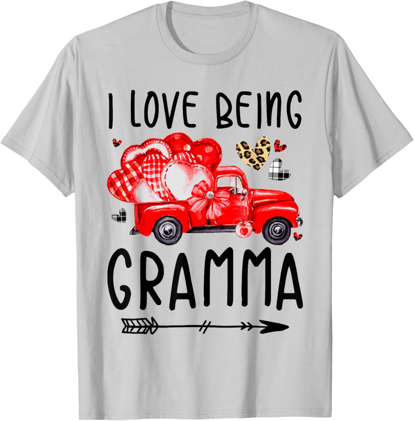 I Love Being Gramma Valentine's Truck Hearts T-Shirt - T-Shirt | Ash