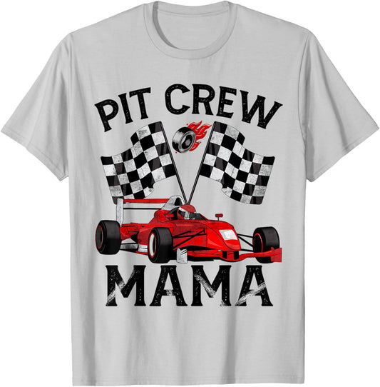 Pit Crew Mama Race Car Birthday Party Racing Family T-Shirt - T-Shirt | Ash