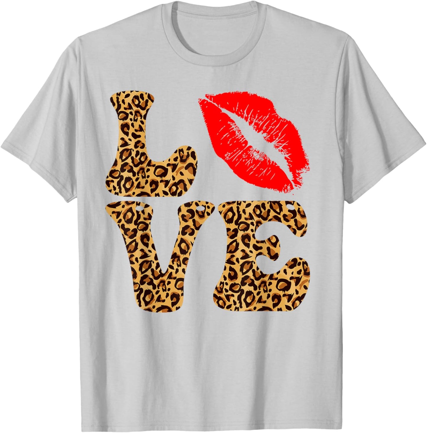 Love Red Lipstick Lips Leopard Happy Valentines Women T-Shirt - T-Shirt | Ash