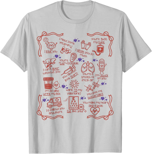 Funny Valentines Nurse Pediatric Nurse Valentine Nursing T-Shirt - T-Shirt | Ash